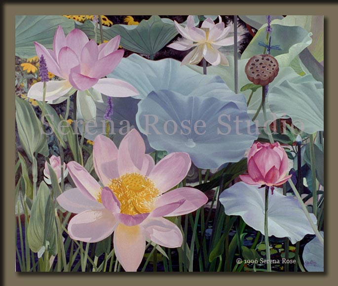 Oil Painting by Serena Rose, title is The Lotus Garden.
